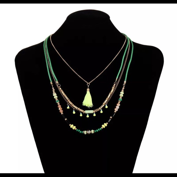 #sold Layered Boho Neon Yellow Necklace - Picture 2 of 5